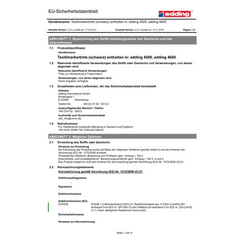 Marcatore per tessuti edding 4500 punta conica 2-3 mm nero E-4500 001